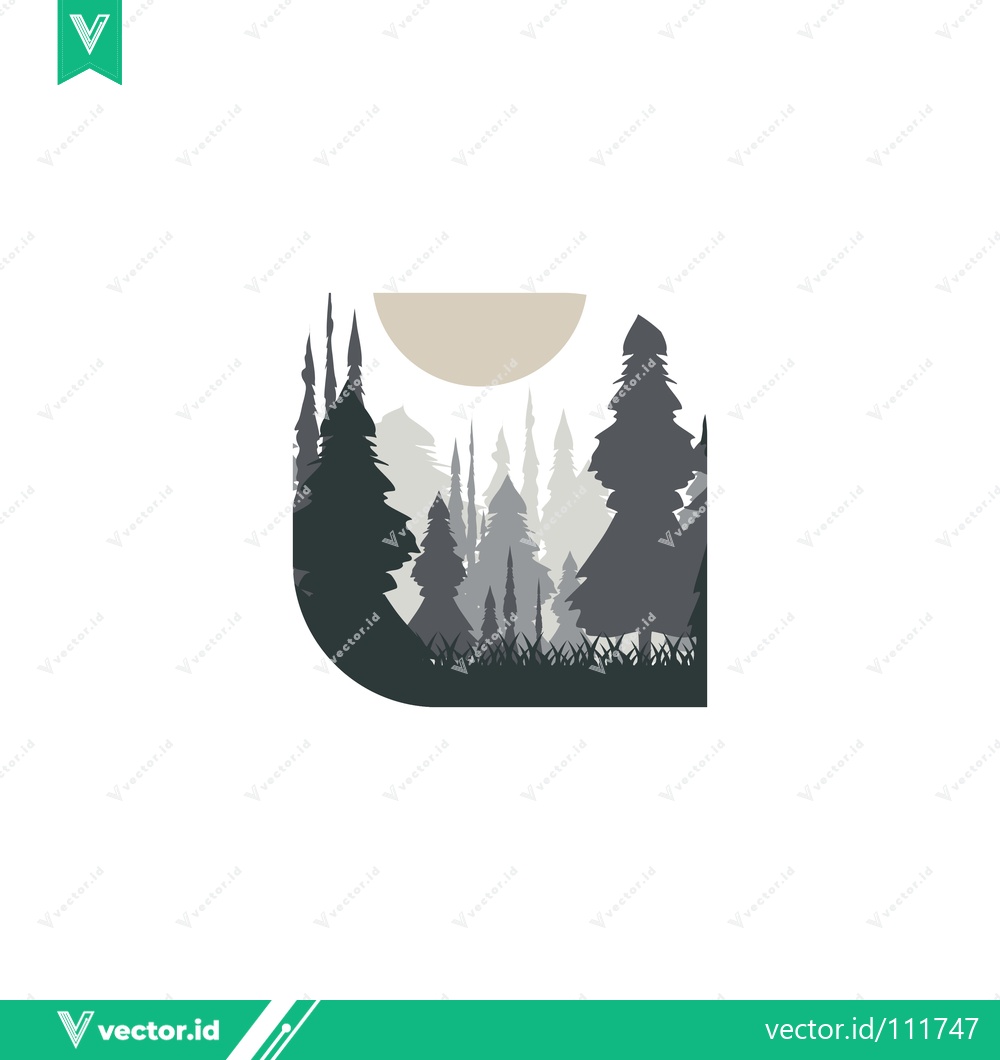 Premium Vector dari Minimalist Forest Landscape Silhouette with Moon