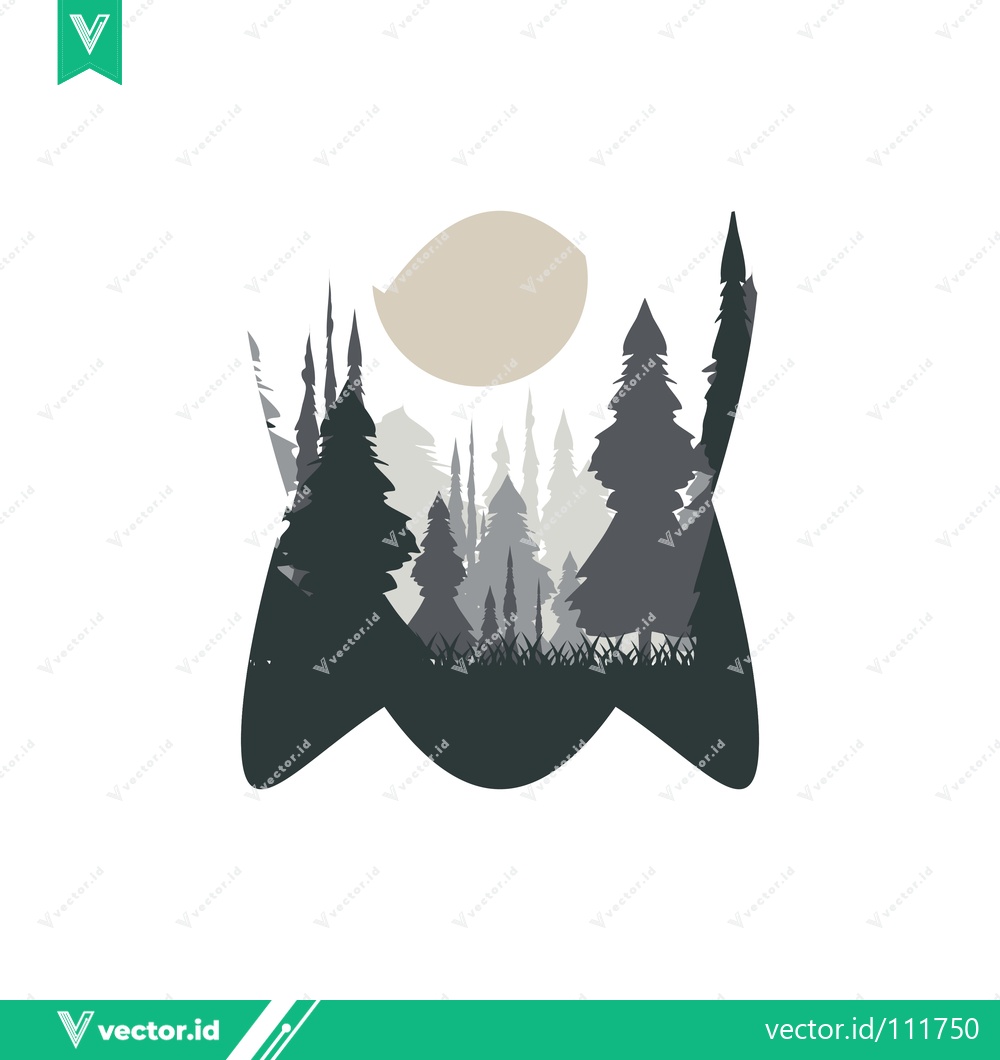 Premium Vector dari Minimalist Forest Landscape with Moon Silhouette