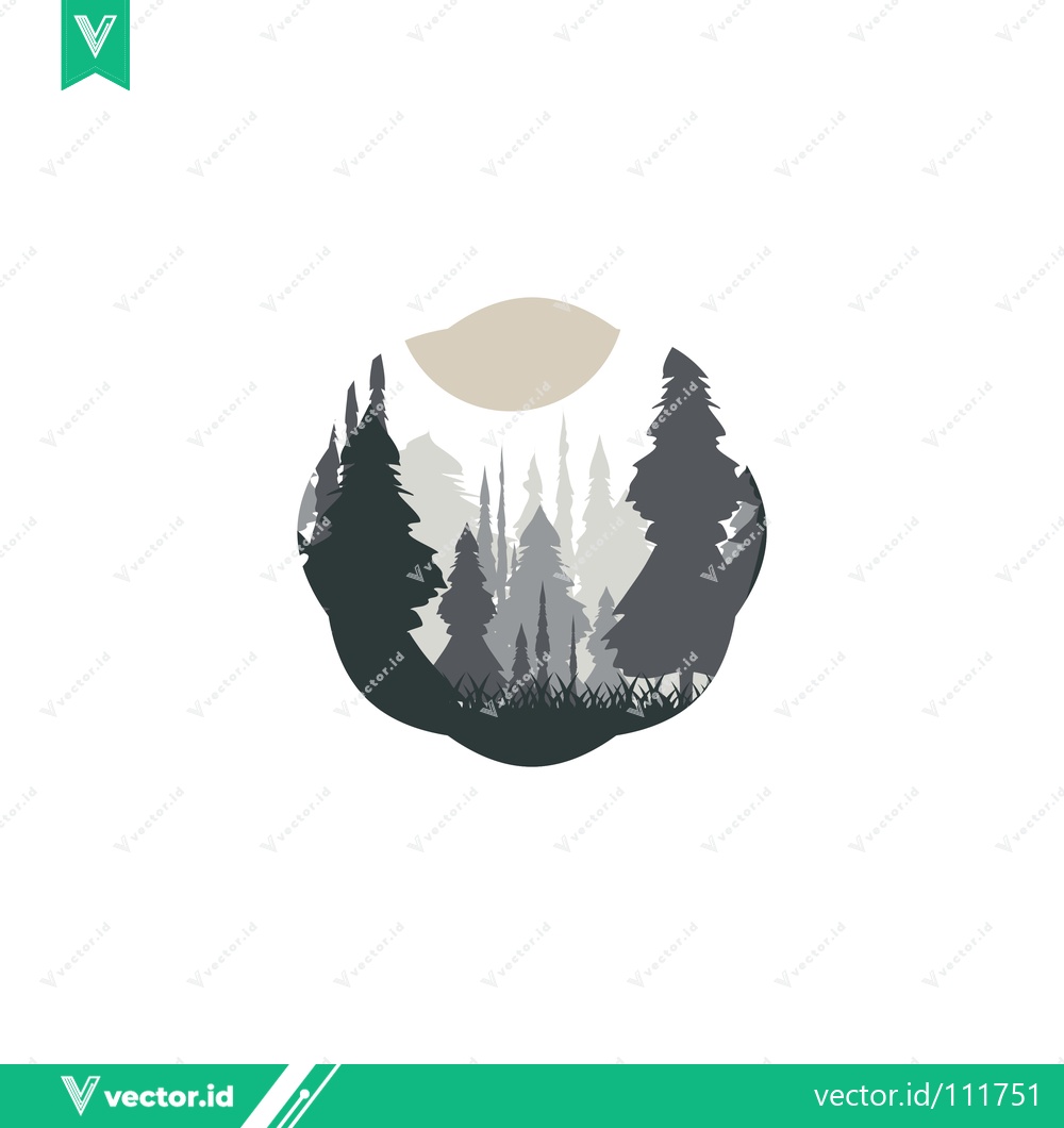 Premium Vector dari Minimalist Forest Landscape Silhouette with Sun