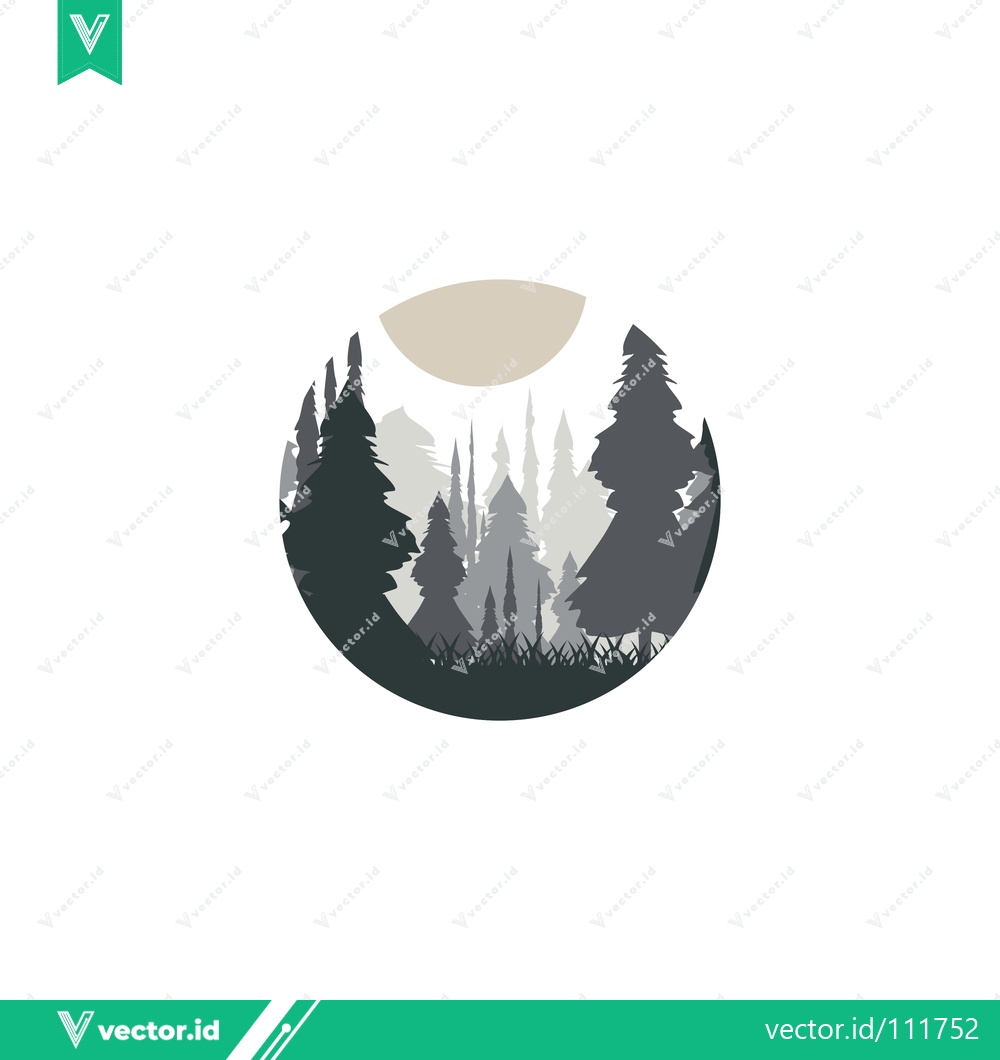 Premium Vector dari Minimalist Forest Landscape Circle Emblem