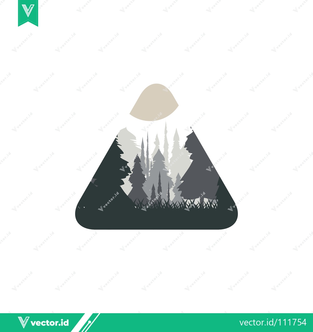 Premium Vector dari Minimalist Triangle Forest Landscape with Sun Silhouette
