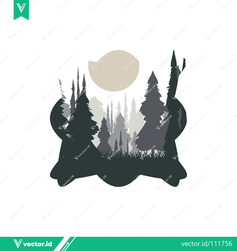 Premium Vector dari Stylized Forest Silhouette with Moon and Trees