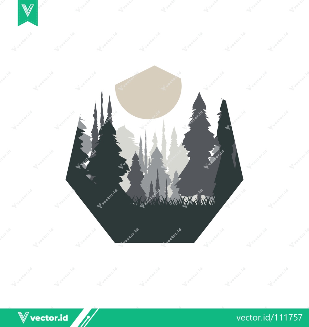 Premium Vector of Geometric Forest Landscape with Moon Silhouette