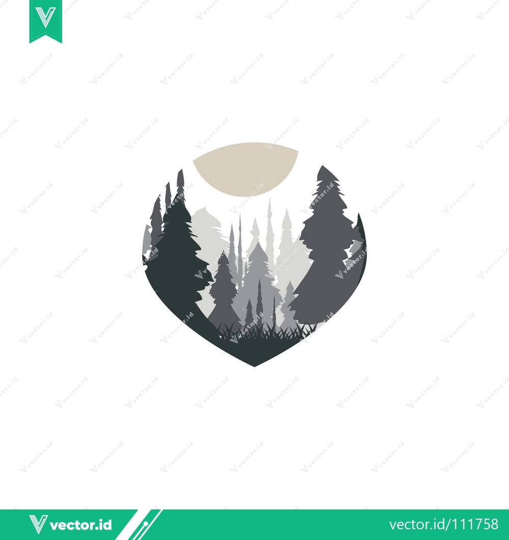 Premium Vector dari Heart Shaped Forest Landscape with Sun Silhouette