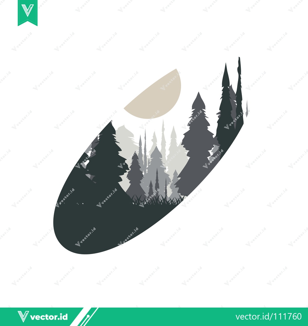 Premium Vector of Minimalist Forest Landscape with Moon Silhouette