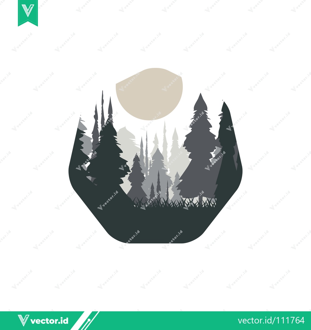 Premium Vector dari Minimalist Forest Landscape with Moon Silhouette