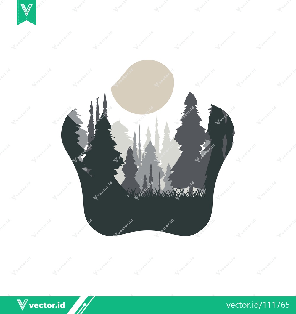Premium Vector dari Minimalist Forest Landscape with Moon Silhouette
