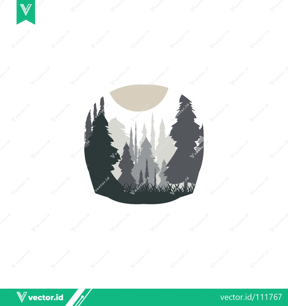 Premium Vector dari Minimalist Forest Landscape Silhouette with Sun