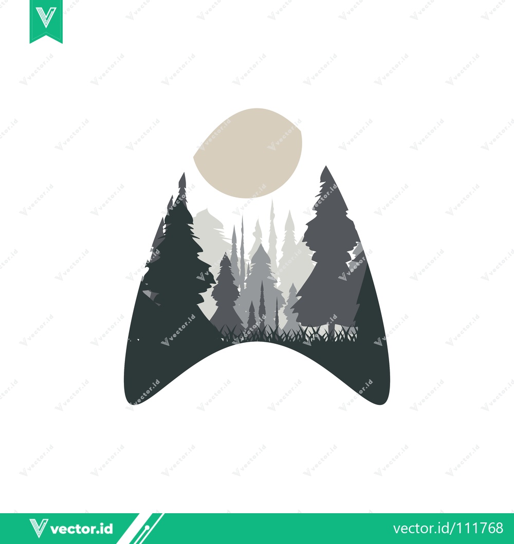 Premium Vector dari Abstract Geometric Forest Landscape with Moon