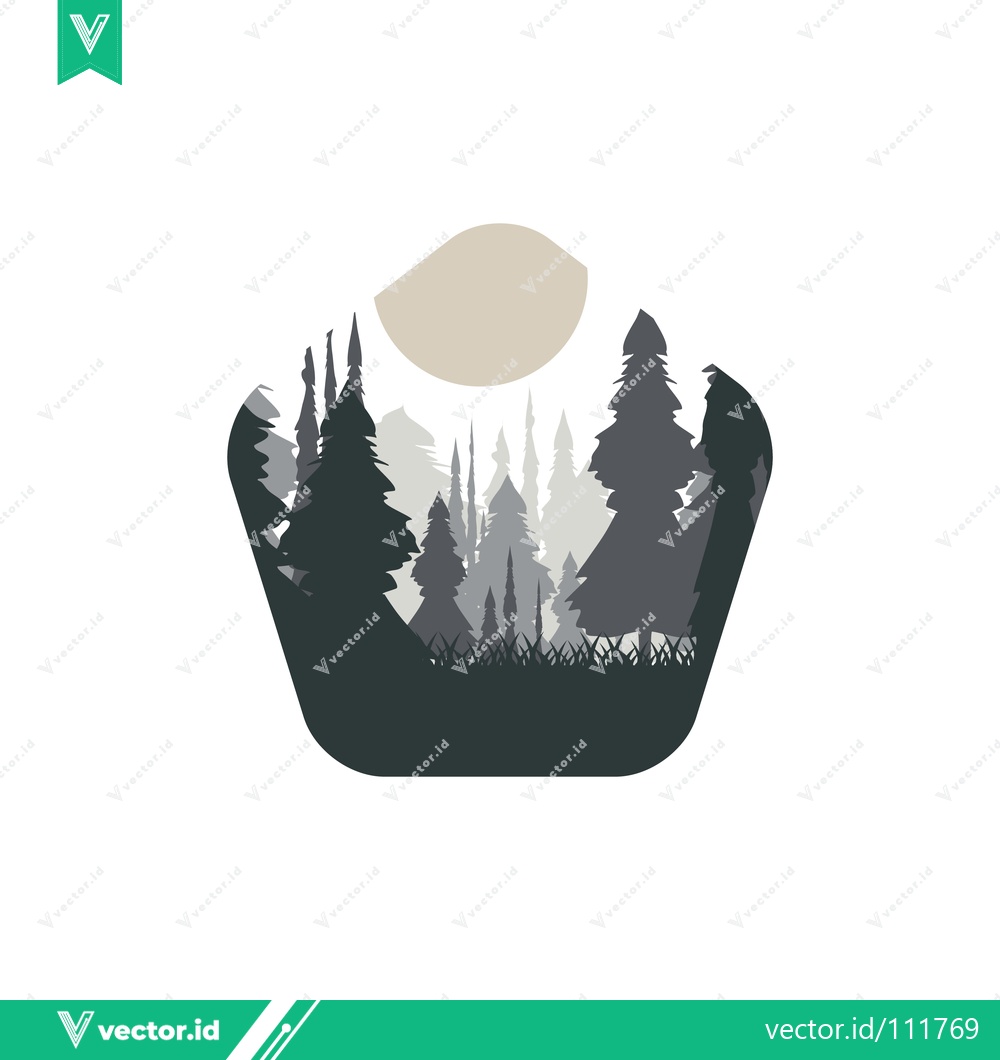 Premium Vector of Minimalist Forest Landscape Silhouette with Moon