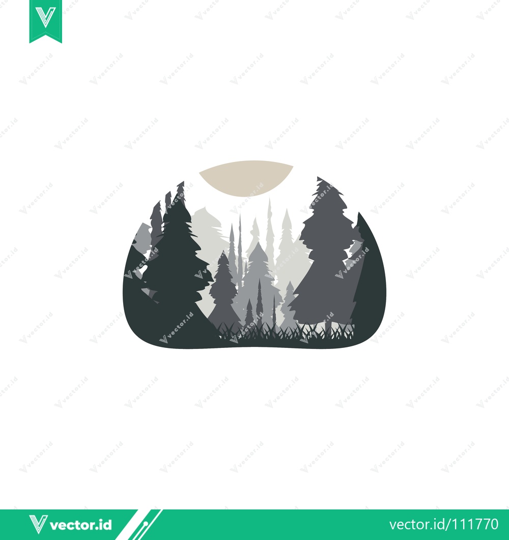Premium Vector of Minimalist Forest Landscape Silhouette with Sun