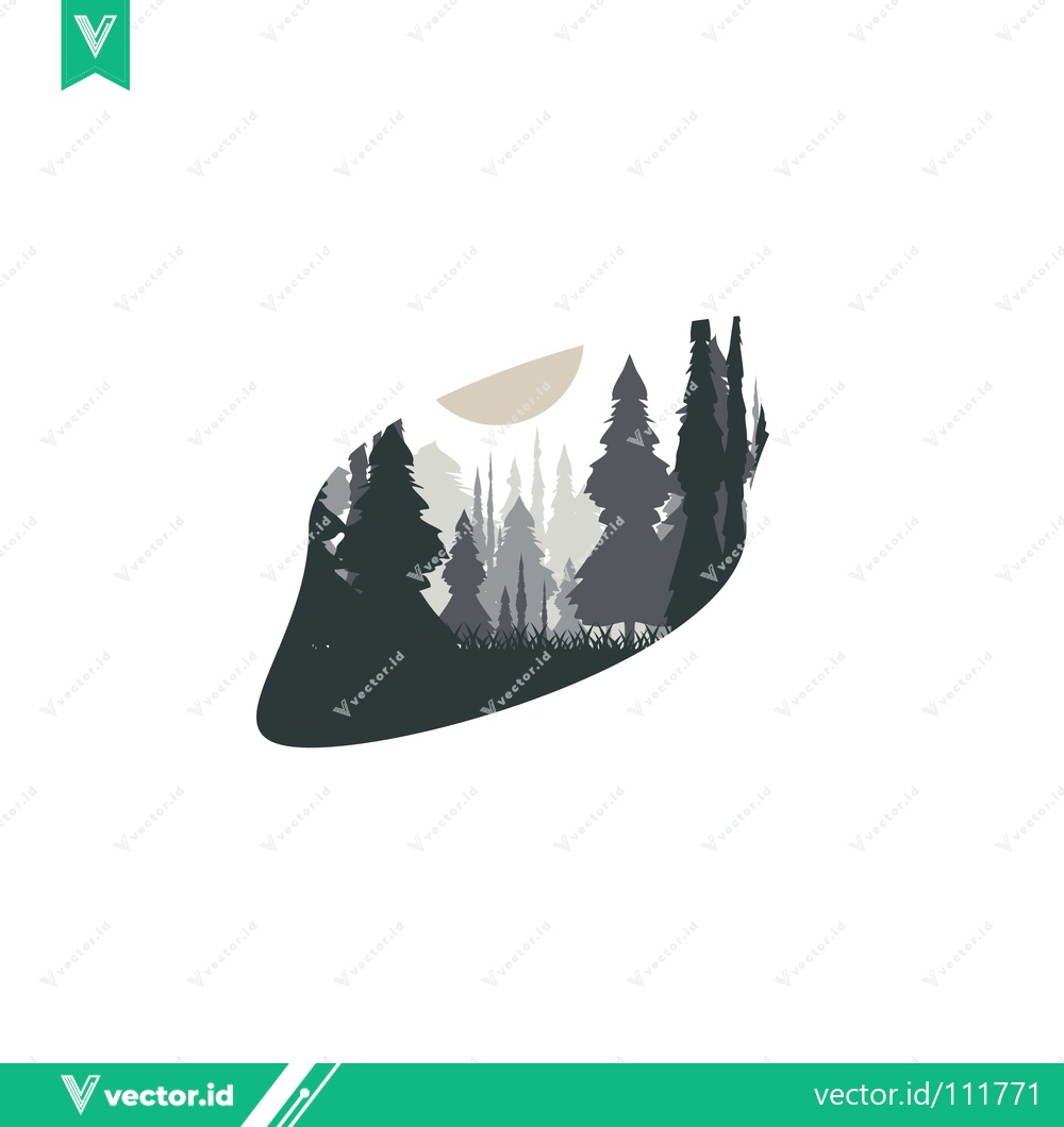 Premium Vector dari Minimalist Forest Silhouette with Sun and Trees