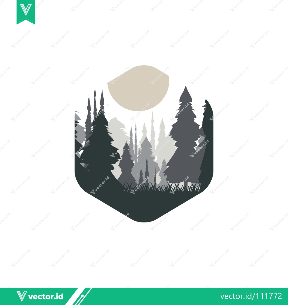 Premium Vector dari Minimalist Hexagon Forest Landscape with Moon