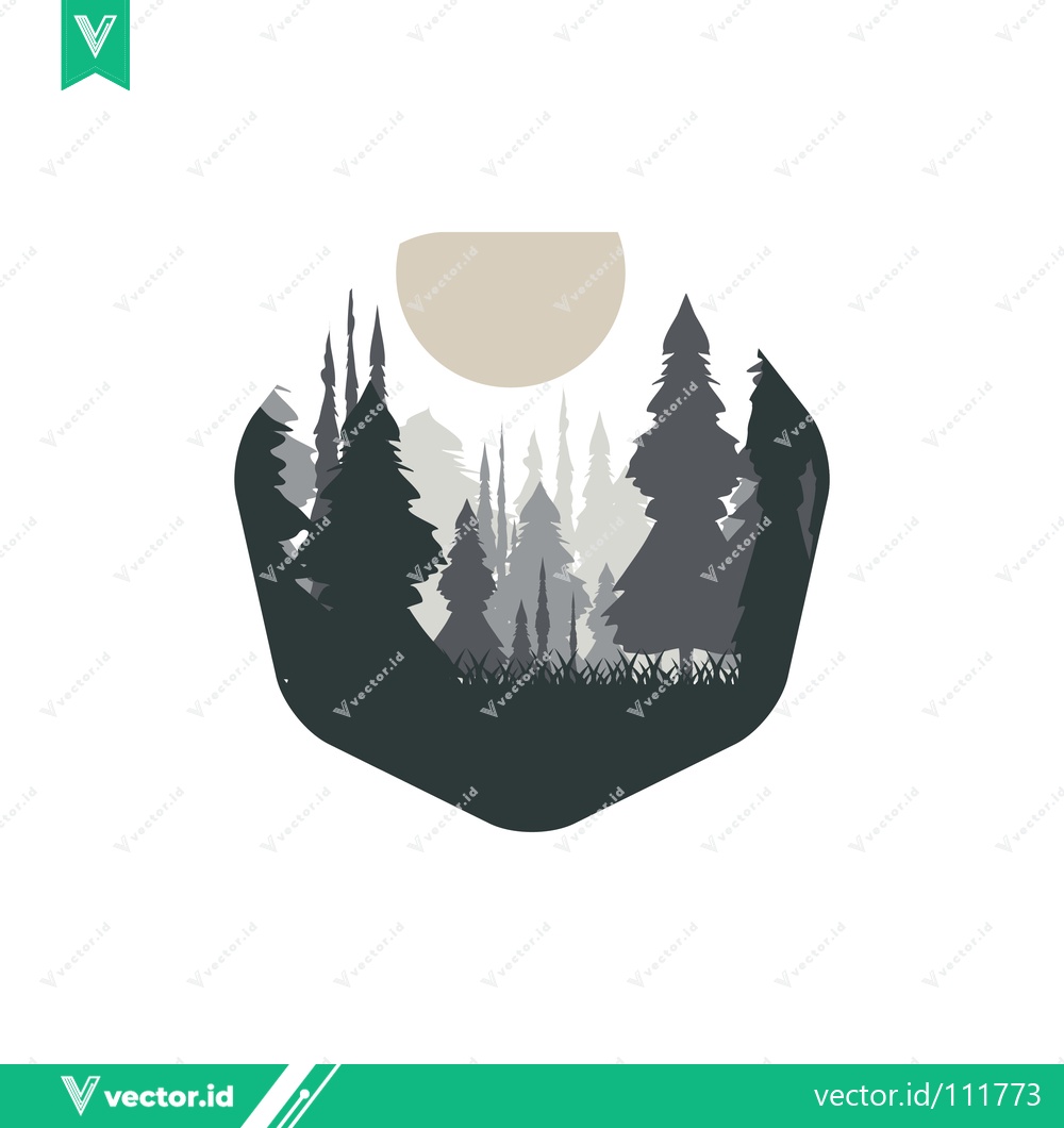 Premium Vector of Minimalist Forest Landscape Silhouette with Moon