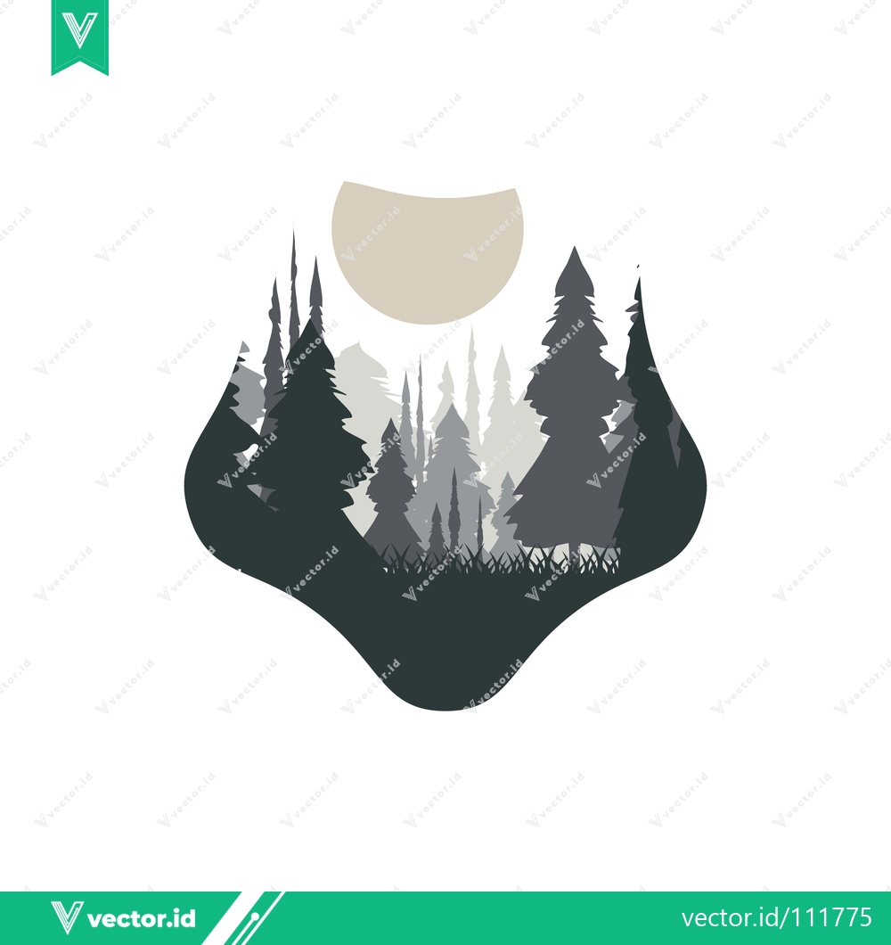 Premium Vector of Abstract Forest Landscape with Moon Silhouette