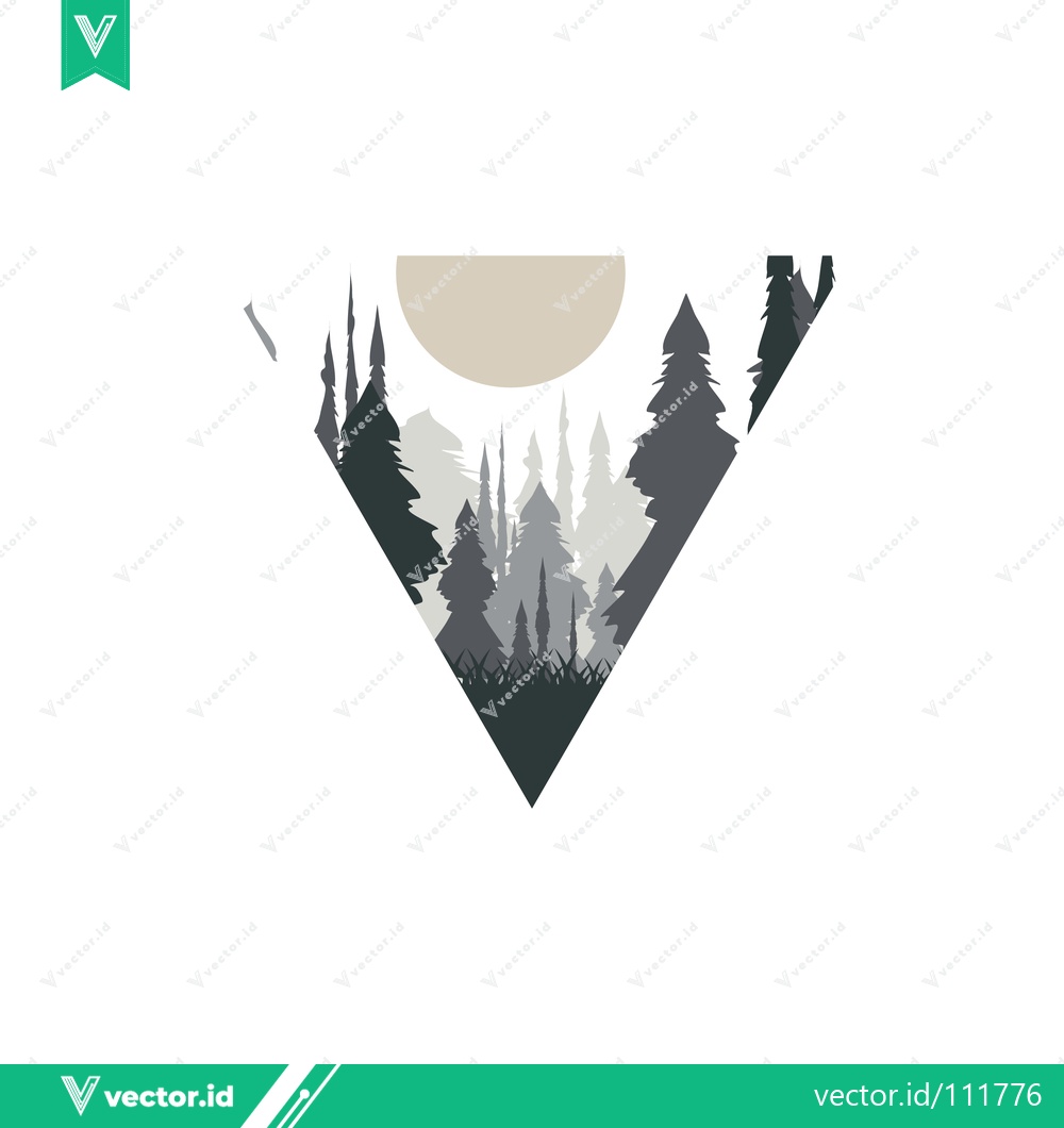 Premium Vector of Geometric Forest Landscape with Sun Silhouette