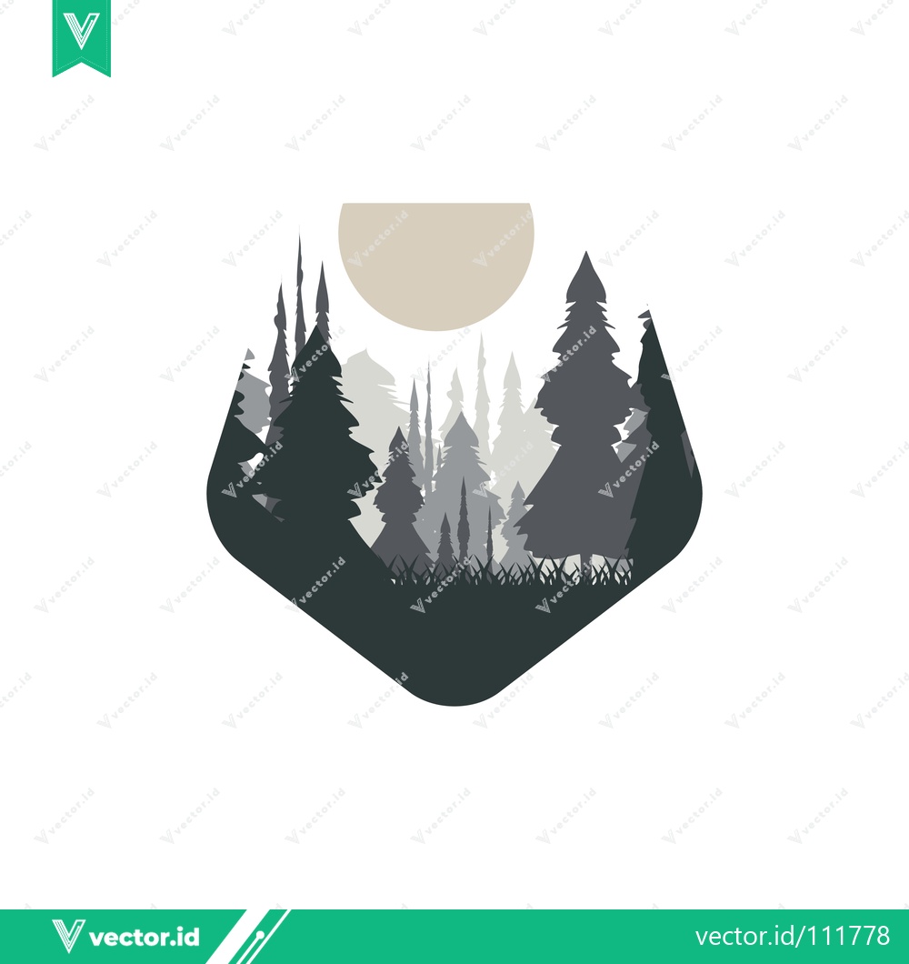 Premium Vector of Stylized Forest Landscape Silhouette with Sun