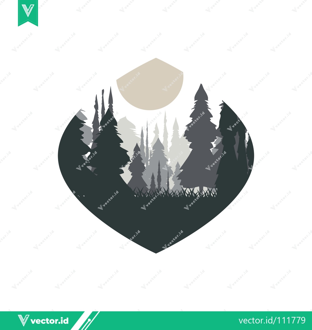 Premium Vector of Minimalist Forest Landscape with Moon Silhouette