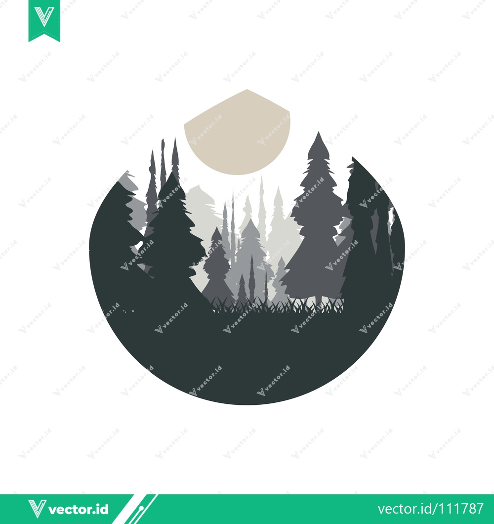 Premium Vector of Minimalist Forest Landscape with Moon Circle Silhouette