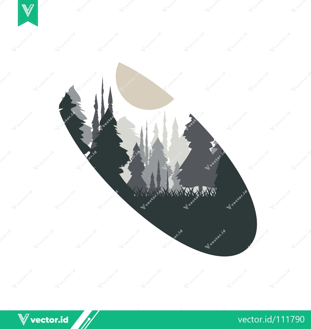 Premium Vector dari Minimalist Forest Landscape Silhouette with Moon