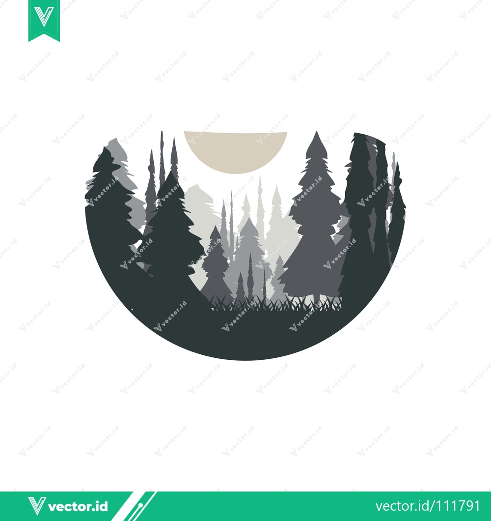Premium Vector of Minimalist Forest Landscape with Sun Silhouette