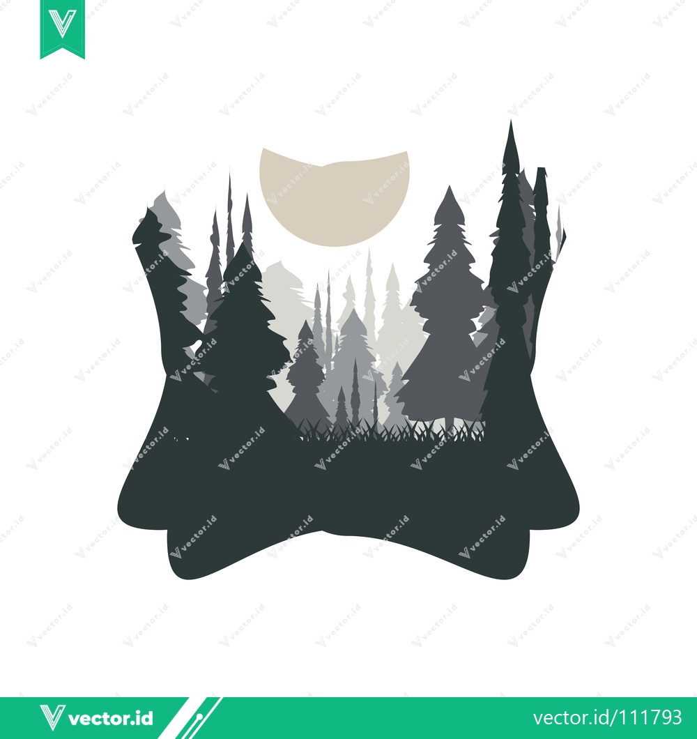 Premium Vector dari Abstract Forest Silhouette with Moon
