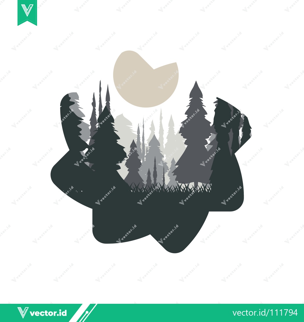 Premium Vector dari Abstract Forest Landscape with Moon Silhouette