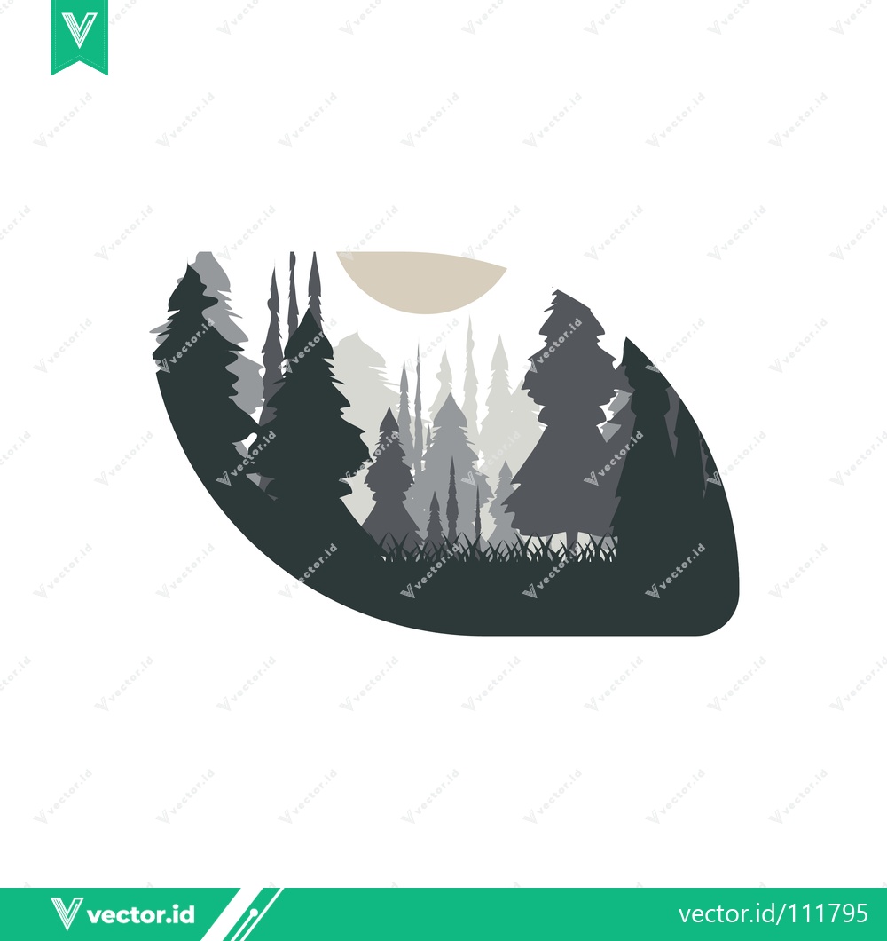 Premium Vector dari Stylized Forest Landscape Silhouette with Sun and Grass