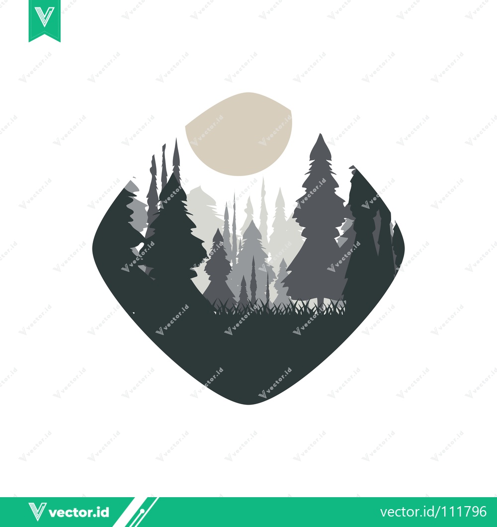 Premium Vector dari Minimalist Forest Landscape with Moon Silhouette