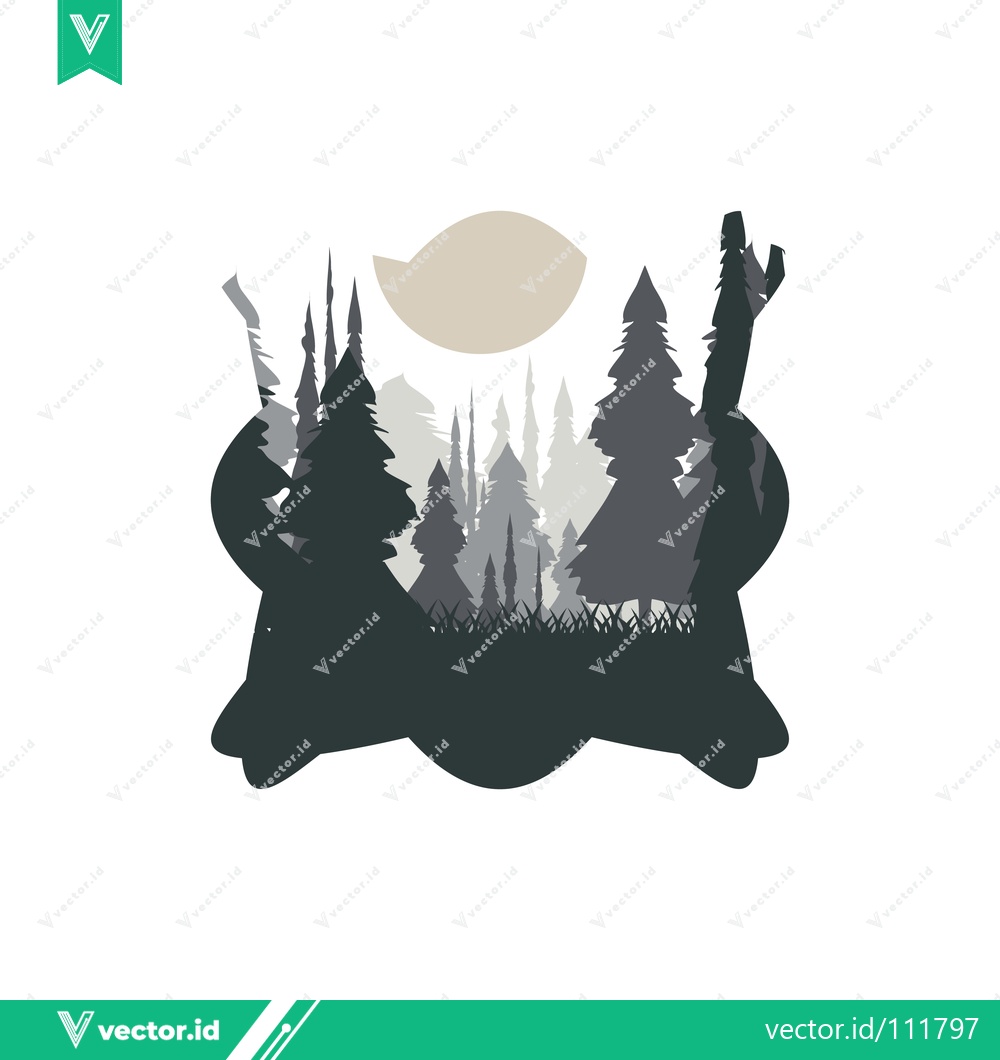 Premium Vector dari Mystical Forest Silhouette with Moon and Stars