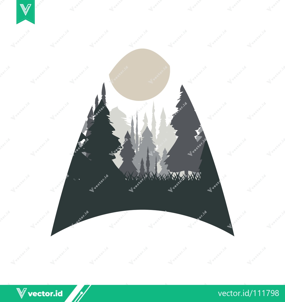 Premium Vector of Minimalist Forest Landscape with Moon Silhouette