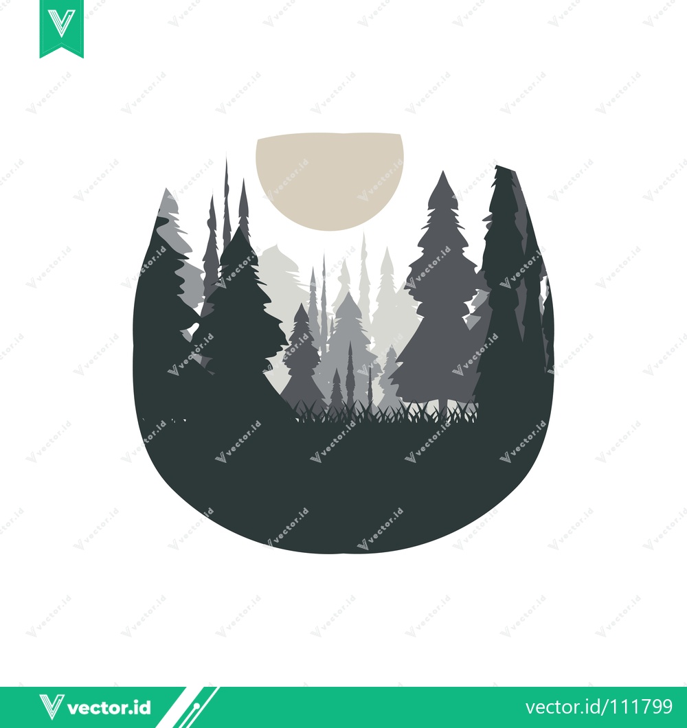 Premium Vector dari Minimalist Forest Landscape with Sun Silhouette