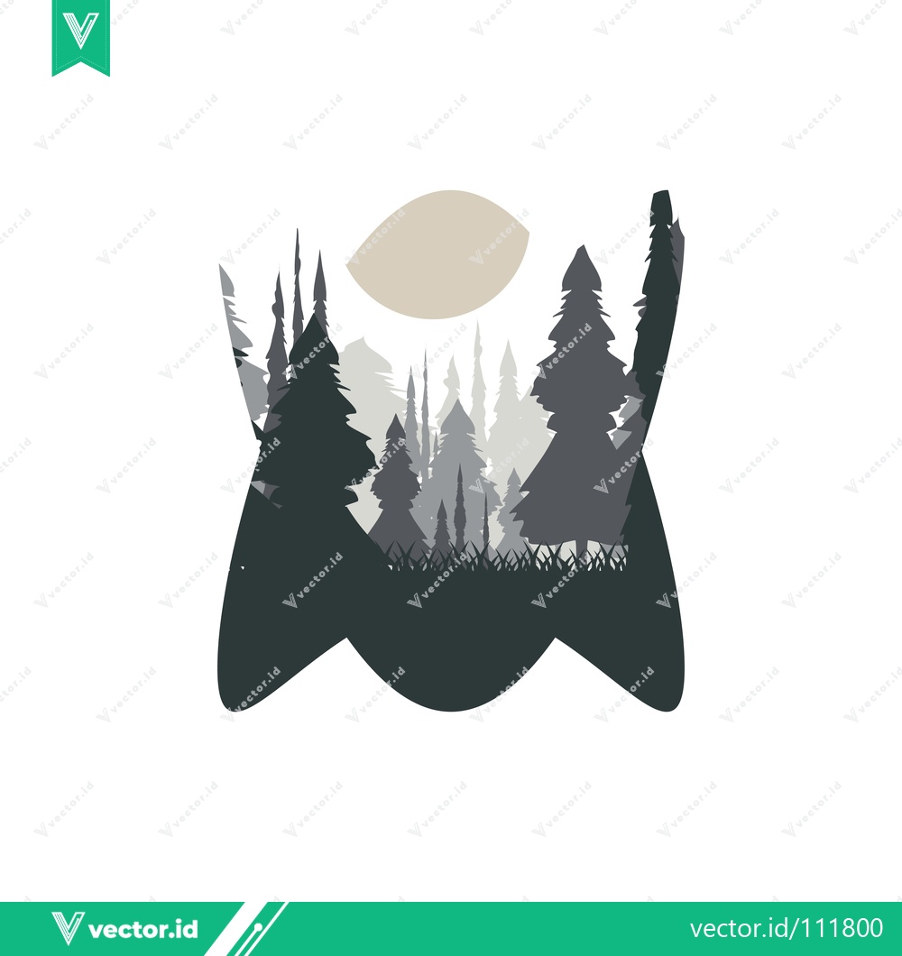 Premium Vector of Stylized Forest Landscape with Moon and Mountains