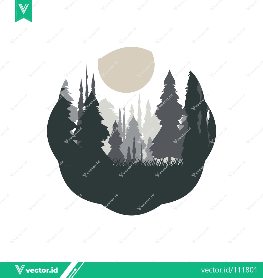 Premium Vector dari Minimalist Forest Landscape with Moon Silhouette