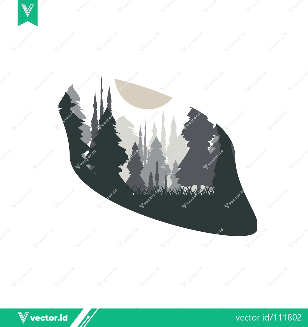 Premium Vector dari Silhouette Forest Landscape with Moon and Trees