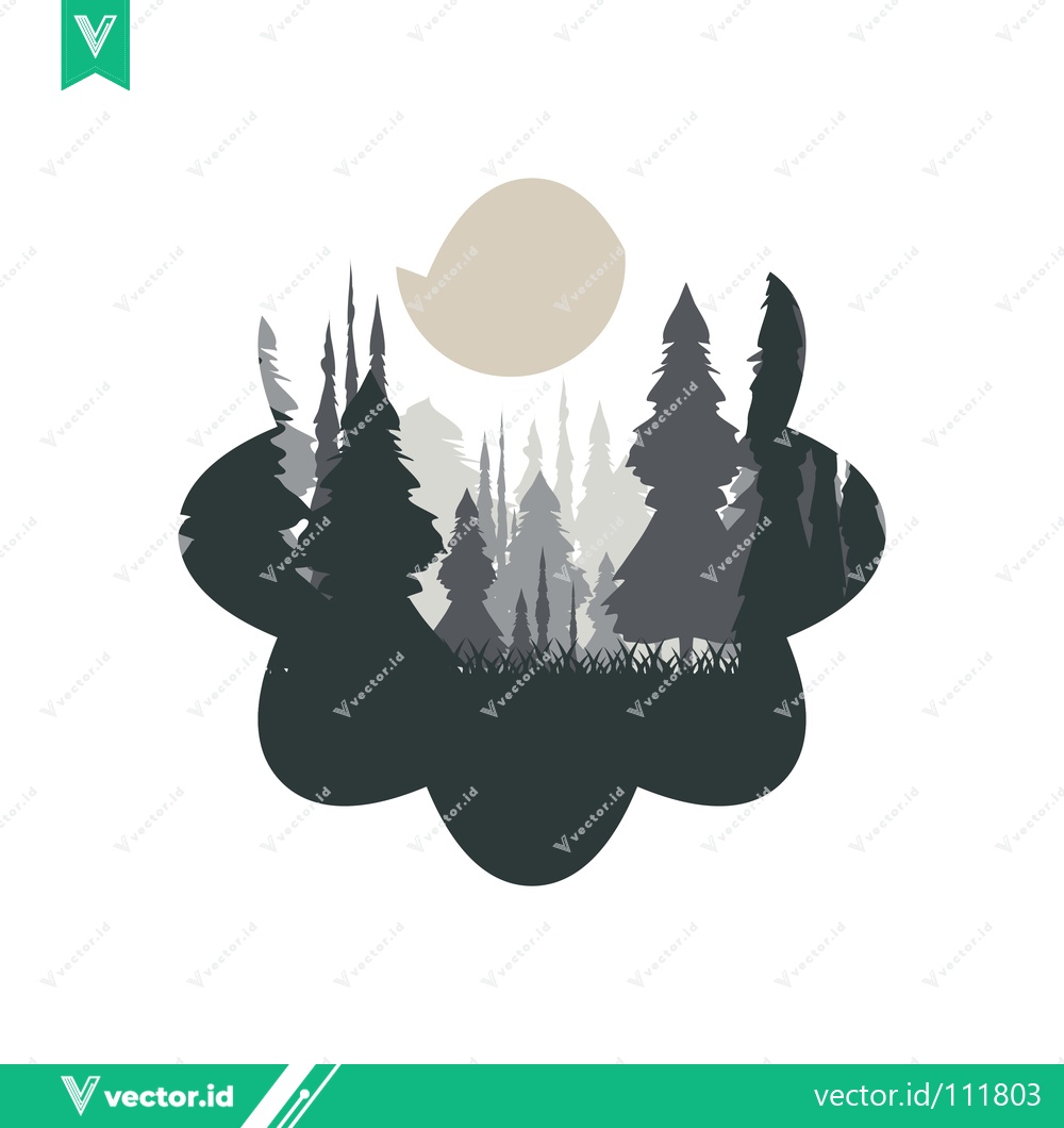Premium Vector dari Minimalist Forest Landscape Silhouette with Moon