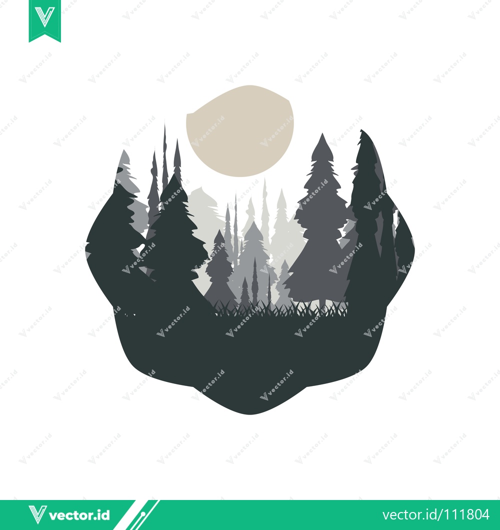 Premium Vector dari Minimalist Forest Landscape with Moon Silhouette