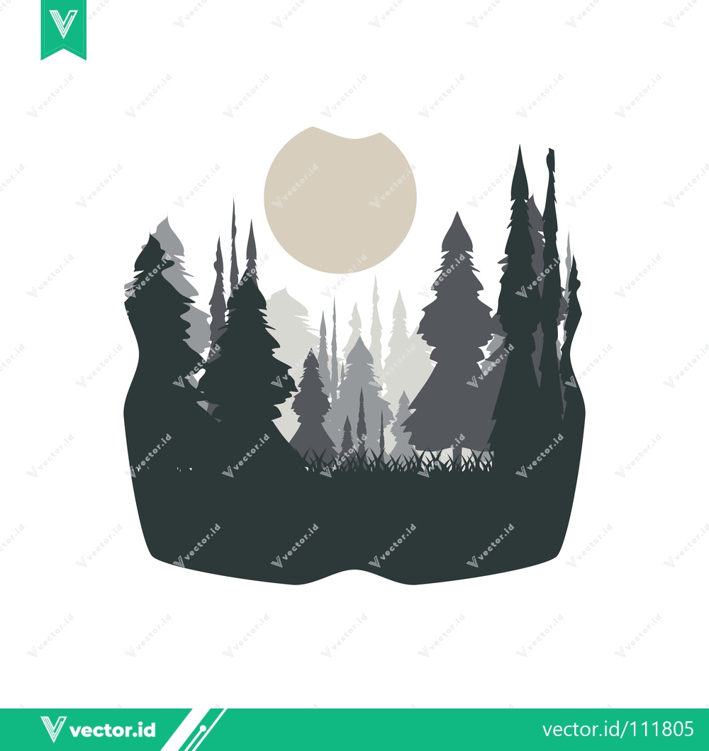 Premium Vector dari Minimalist Forest Landscape with Moon Silhouette