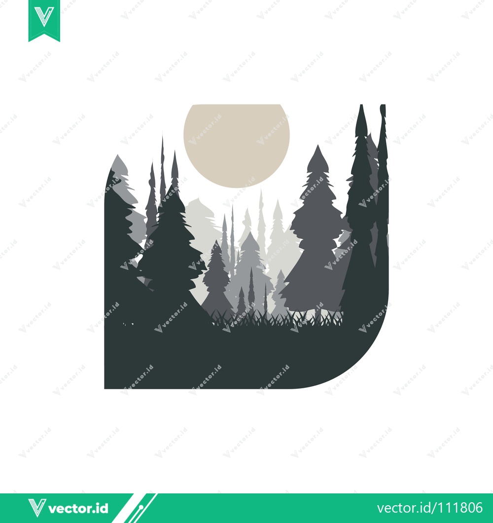 Premium Vector dari Minimalist Forest Landscape with Moon and Trees Silhouette