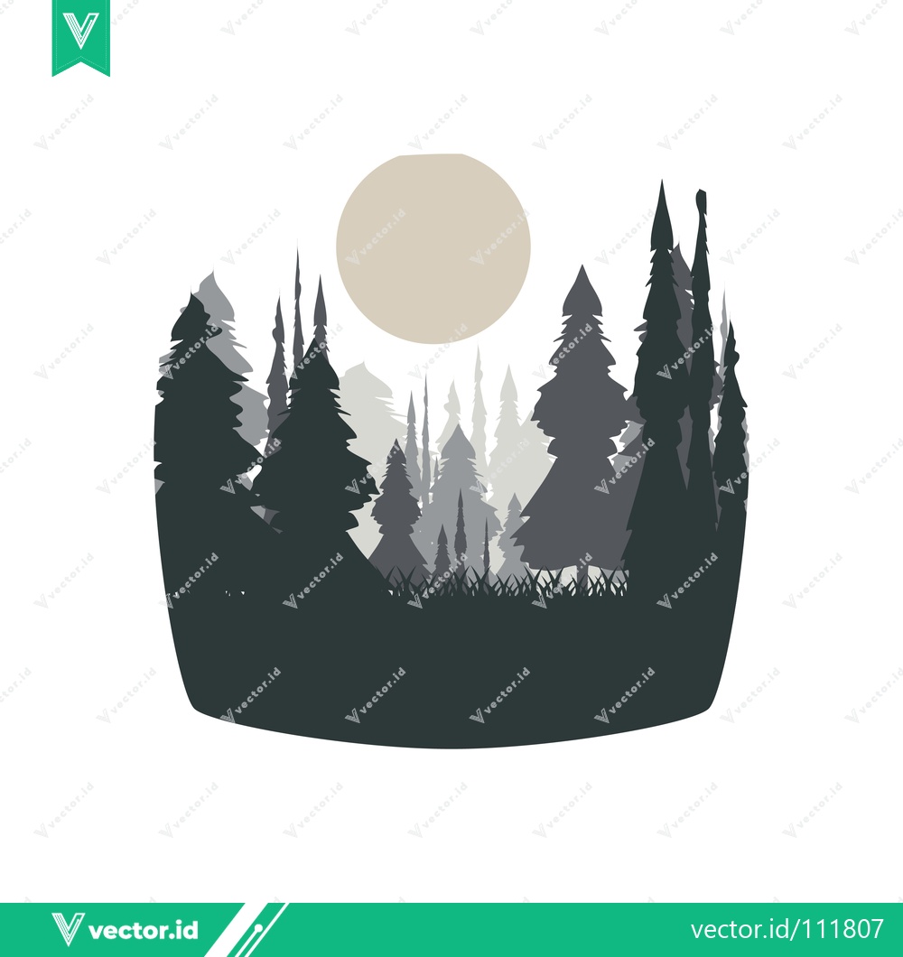 Premium Vector dari Stylized Forest Landscape with Moon Silhouette