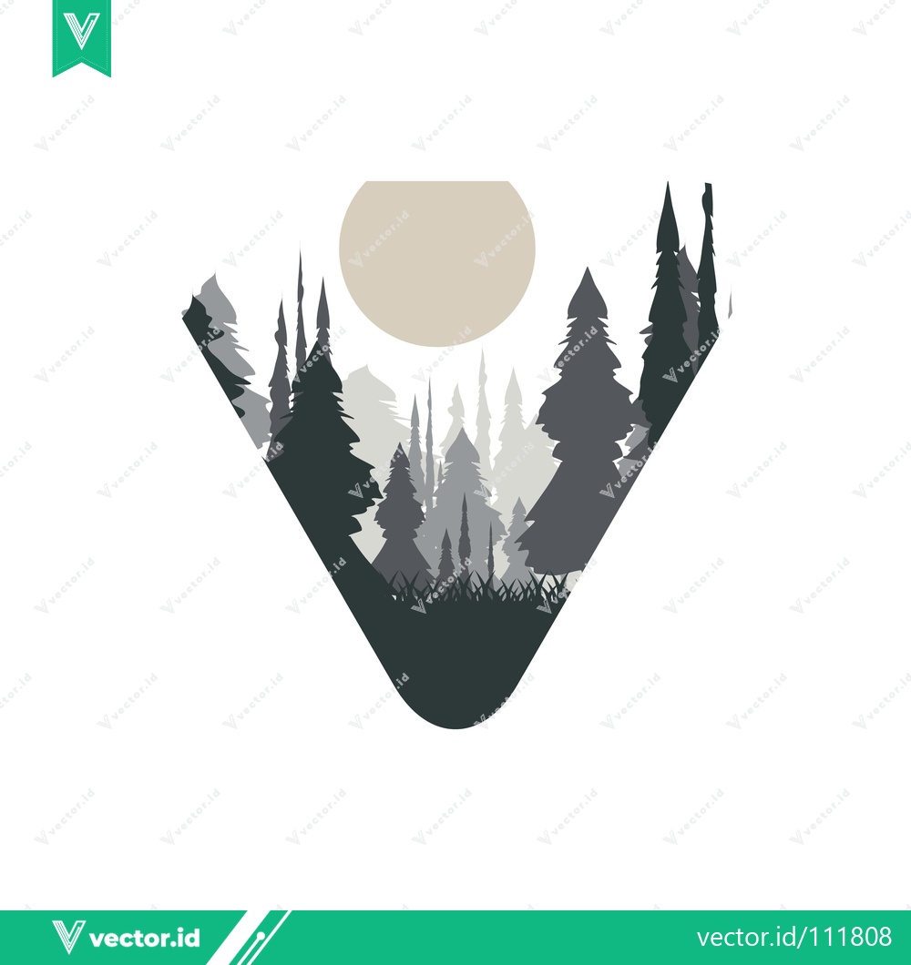 Premium Vector of Minimalist Forest Landscape with Moon Silhouette