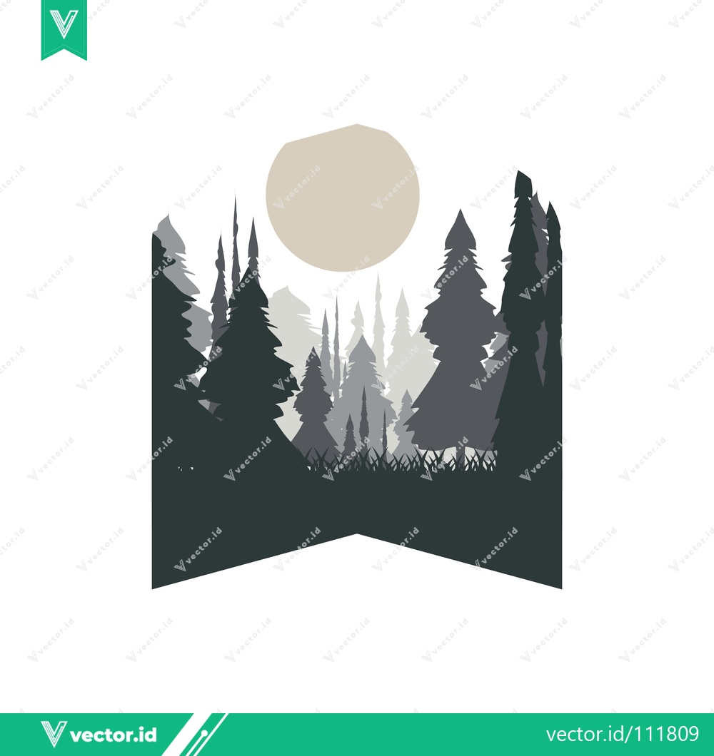 Premium Vector of Minimalist Forest Landscape with Moon Silhouette