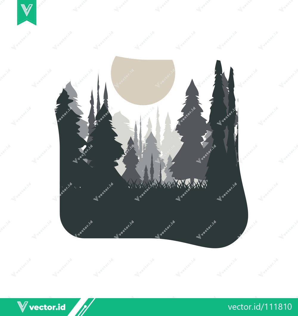 Premium Vector dari Minimalist Forest Landscape with Moon Silhouette