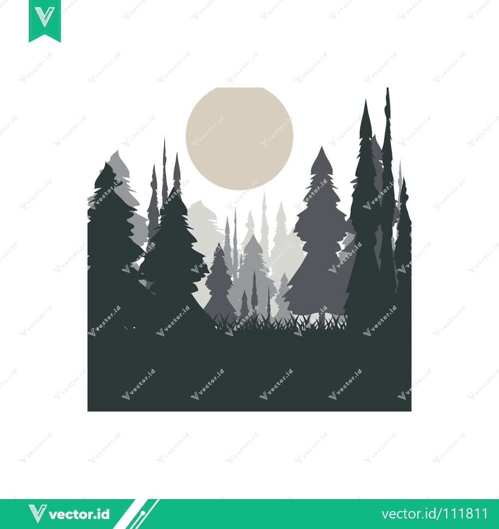 Premium Vector of Minimalist Forest Landscape with Full Moon Silhouette