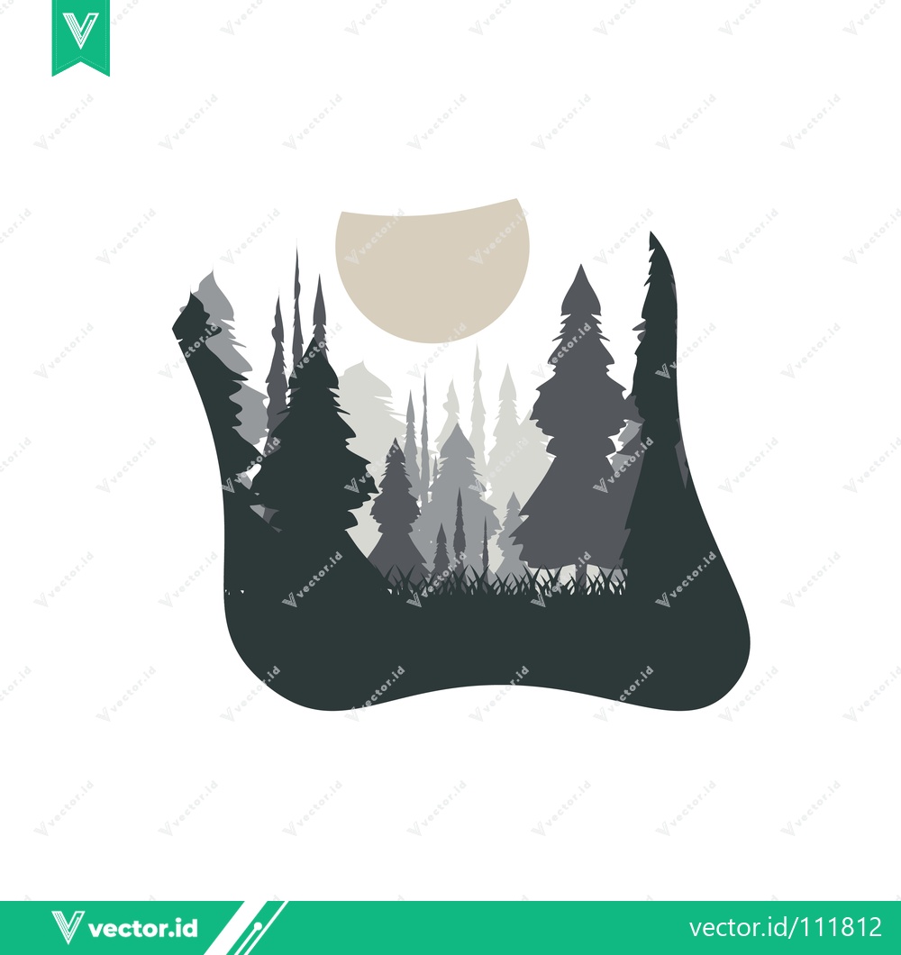 Premium Vector of Minimalist Forest Landscape with Moon Silhouette