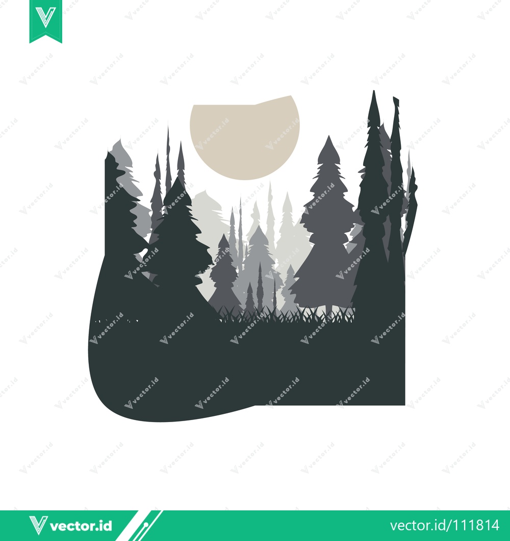 Premium Vector dari Minimalist Forest Landscape with Moon Silhouette