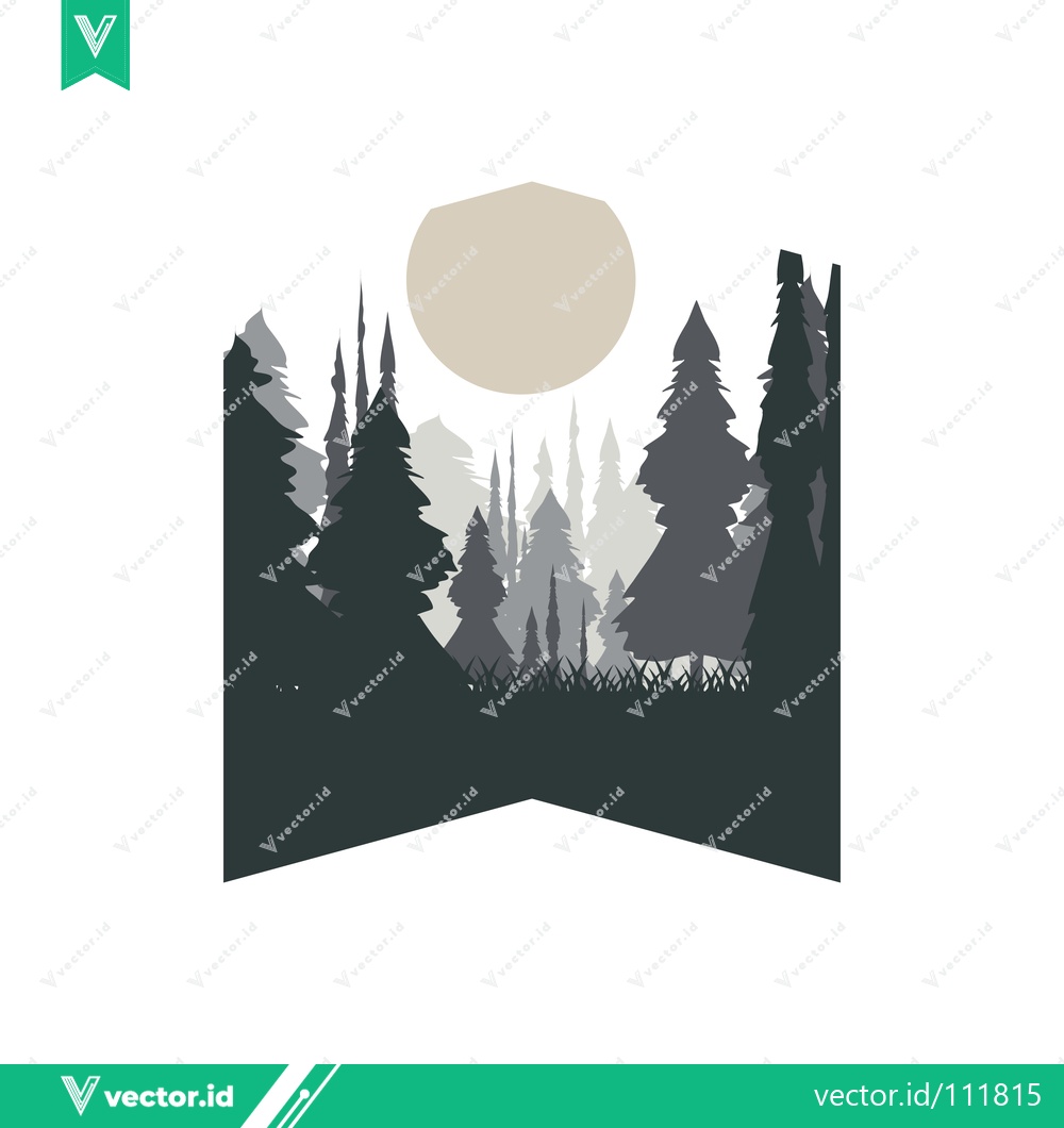 Premium Vector dari Minimalist Forest Landscape with Full Moon Silhouette