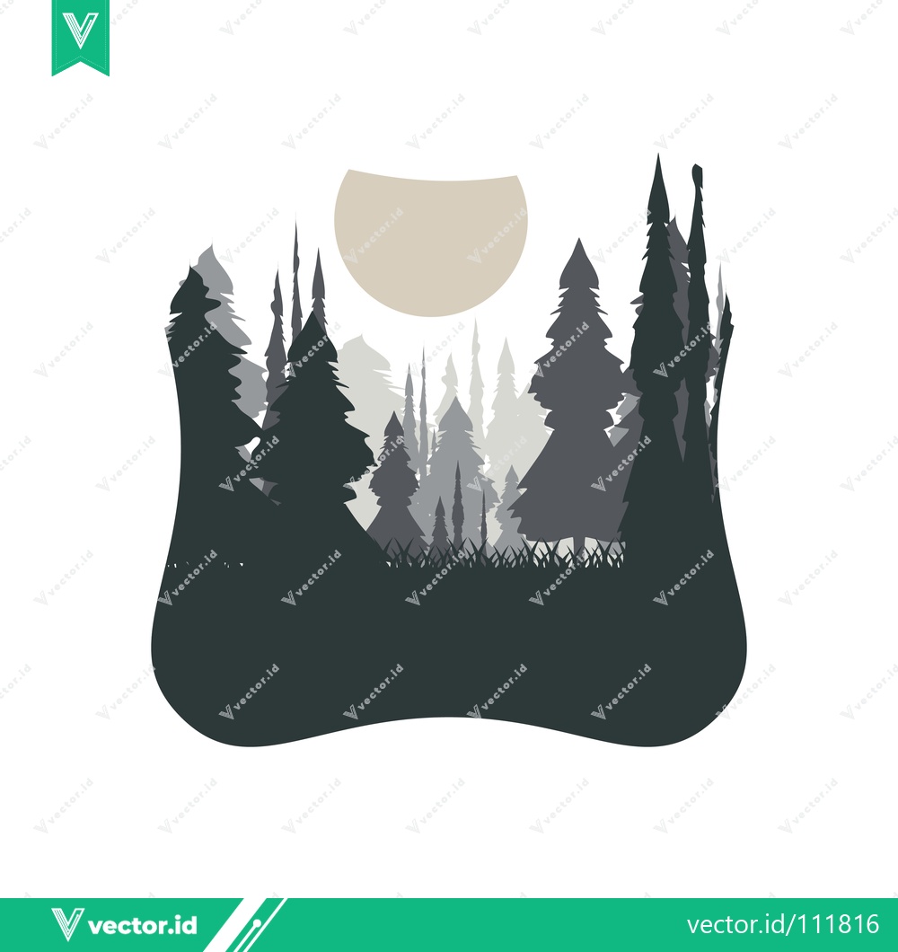 Premium Vector dari Minimalist Forest Landscape with Moon Silhouette