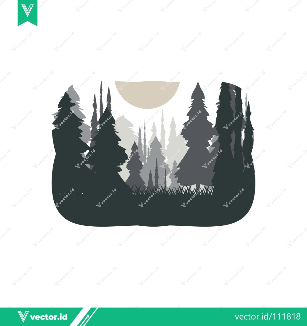 Premium Vector dari Minimalist Forest Landscape with Sun Silhouette