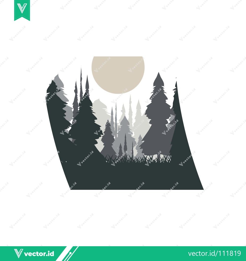 Premium Vector dari Minimalist Forest Landscape with Moon Silhouette